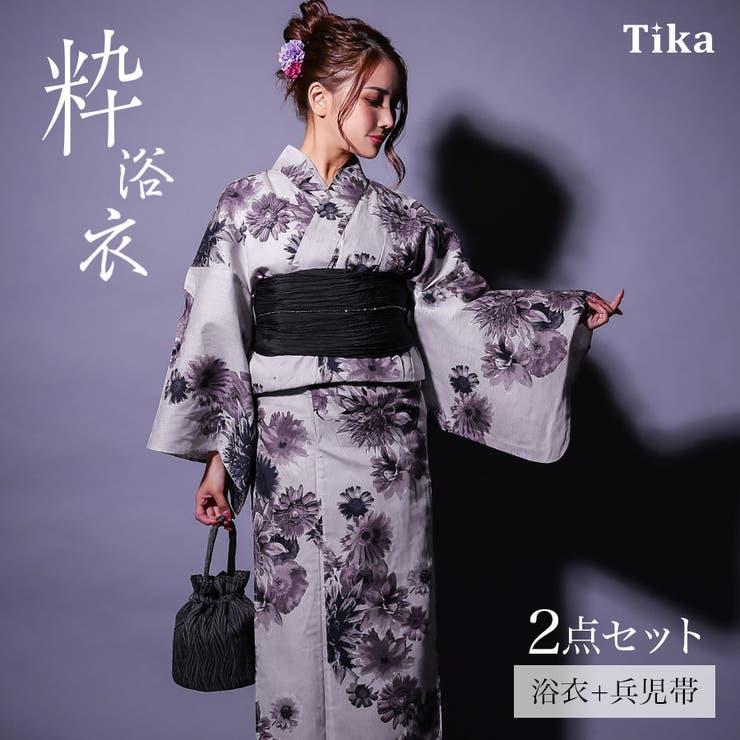 【10％OFFクーポン！7/26(日)1:59まで】Tika Tika ニュアンスフラワー柄浴衣2点セット 綿麻浴衣 兵児帯 レディース浴衣 セクシー浴衣 粋 華やか レトロモダン フリーサイズ グレー&times;パープル EGASARI 浴衣・着物｜SHOPLIST