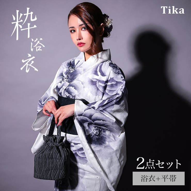 【10%OFFクーポン!7/26(日)1:59まで】Tika Tika 大輪牡丹柄浴衣2点セット 浴衣 平帯 レディース浴衣 セクシー浴衣 粋 華やか レトロモダン フリーサイズ ホワイト×パープル EGASARI 浴衣・着物|SHOPLIST