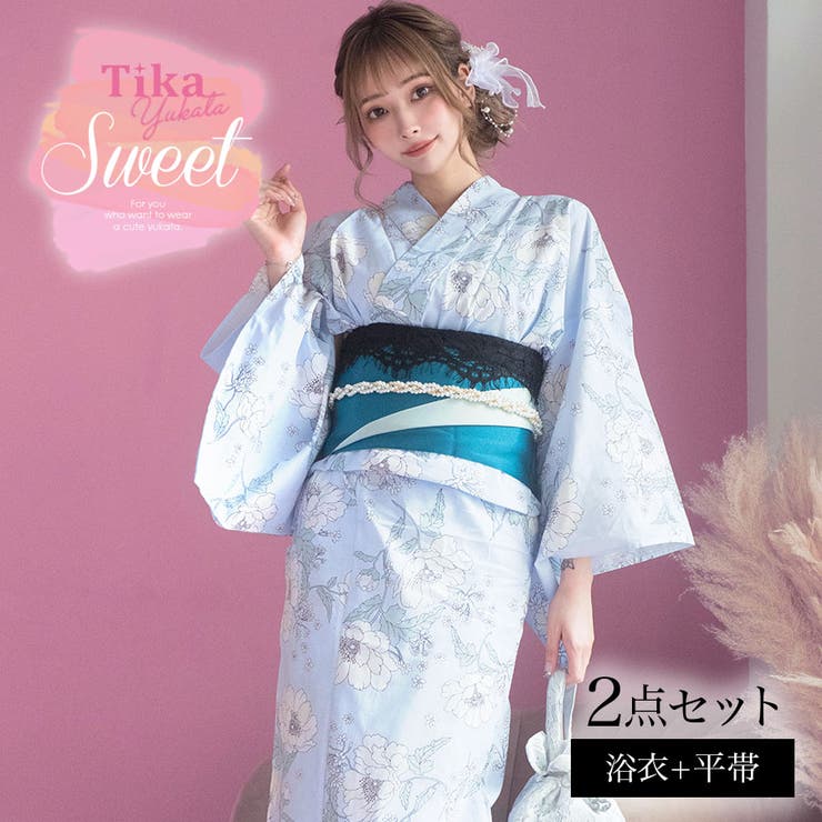 【10%OFFクーポン!7/26(日)1:59まで】Tika Tika 清楚あざと椿柄浴衣2点セット 浴衣 平帯 レディース浴衣 レトロ浴衣 ガーリー浴衣 花柄 sweet フリーサイズ ライトブルー×エメラルドグリーン PyunA. 浴衣・着物|SHOPLIST