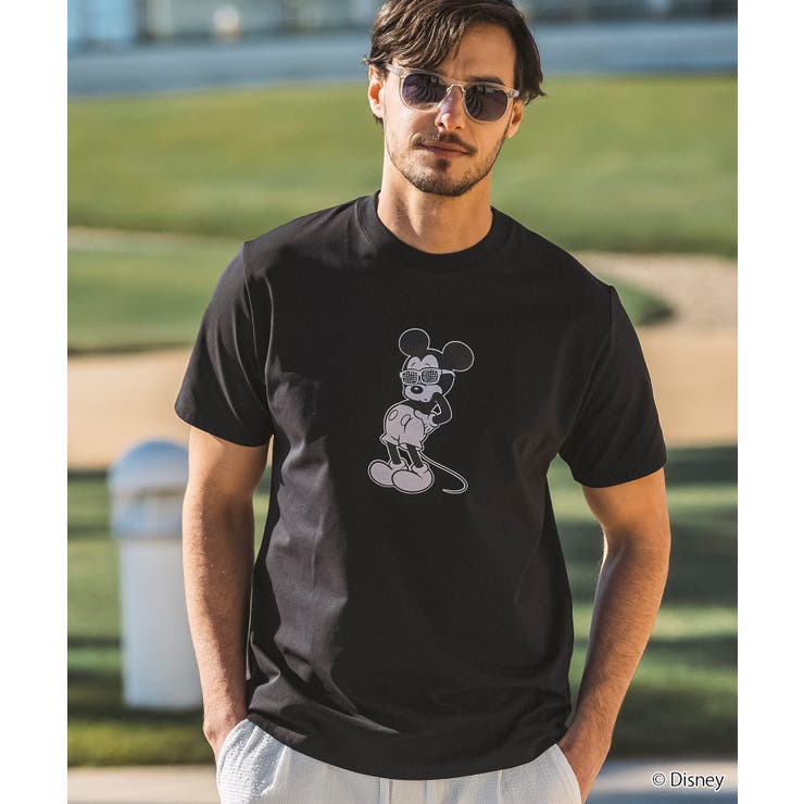 SHIFFON  LUXEAKMPLUS リュクスエイケイエムプラス ゴルフ ミッキーマウス ラインストーンサングラス半袖ティーシャツ トップス Tシャツ・カットソー-トップス