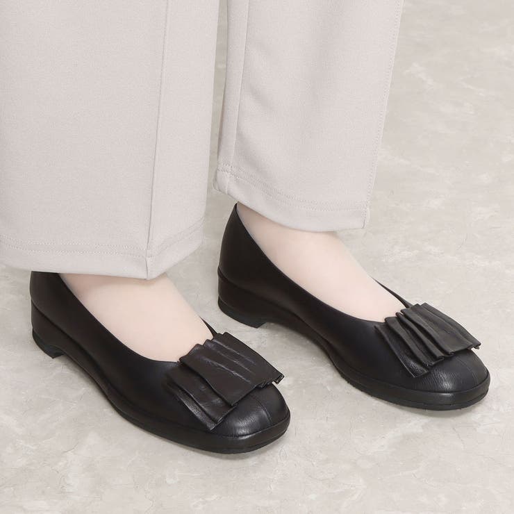 【10％OFF引き換え証！5/16(土)1:59まで】Mode et Jacomo×ing ランダムプリーツフラットパンプス シューズ・靴 靴-パンプス