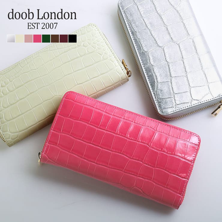 sankyo shokai  レディース 紙入れ 本革 ラウンドジッパー 長紙入れ doob London ブランド名 ドゥーブロンドン イタリアン なめし革 牛皮 クロコダイル型押し ゴールド 金具 ラウンド紙入れ 差し上げ物 差し上げ物 4FC (0900058