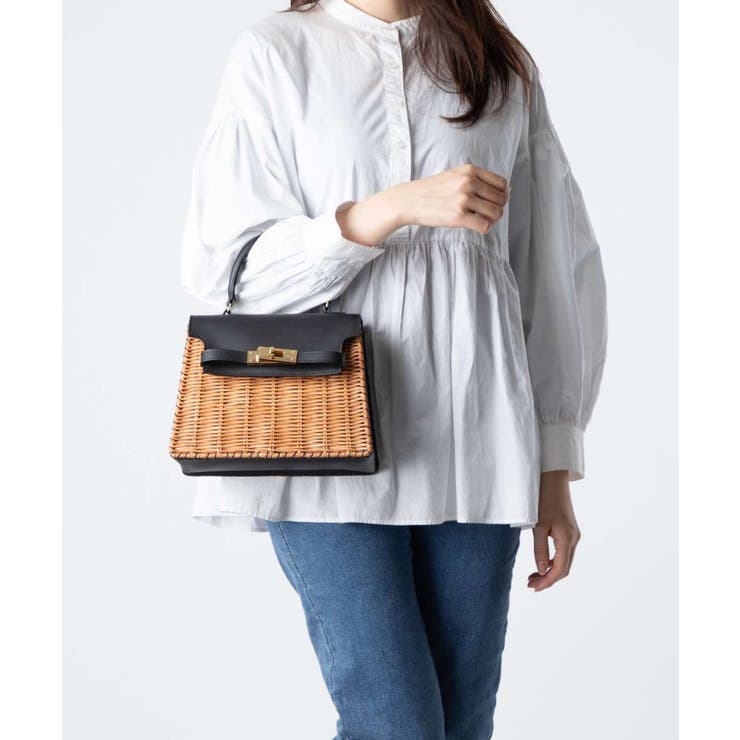 U-STREAM バグマティ THE BAGMATI BBK22-AW15 ショルダーバッグ WICKER レディース 御徒面子 かご御徒面子 ハンドバック 2way なめし革 バニティ 差し上げ物 差し上げ物 黒いこと×カルメ焼 御徒面子・鞄