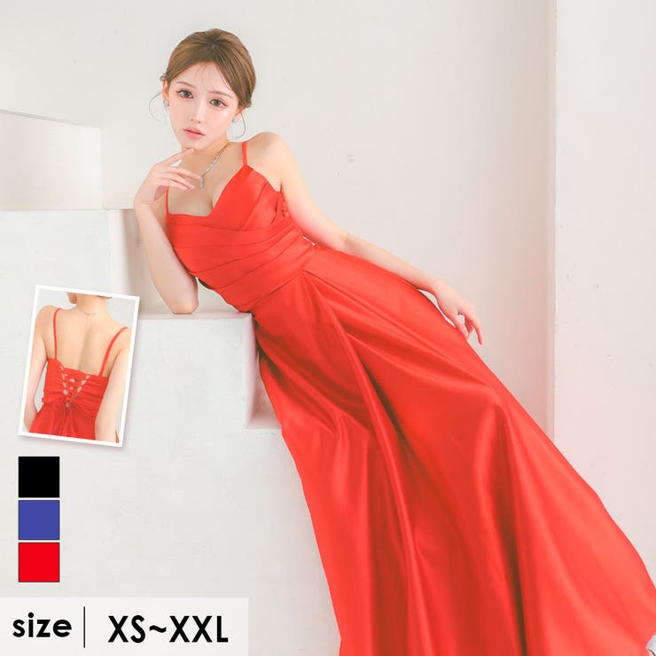 【10％OFFクーポン！7/26(日)1:59まで】Tika Tika キャバドレス クロスカッティングカシュクールサテンロングドレス セクシードレス 袖なし ノースリーブ バックレースアップ Aライン スピンドル XS-XXLサイズ レッド ブルー ブ｜SHOPLIST 11,443円