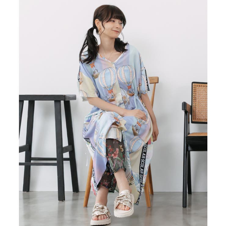 【10％OFFクーポン！7/26(日)1:59まで】ScoLar 気球柄&times;デザート柄 前後切替シャツワンピース ワンピース・ドレス｜SHOPLIST