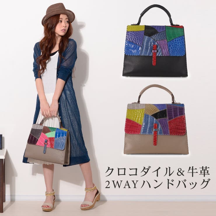 【10%OFFクーポン!7/26(日)1:59まで】sankyo shokai クロコダイル & 牛革 ハンドバッグ カットワーク デザイン 2WAY 仕様 / レディースバック かばん 本革 皮 革 クロコワニ革 ワニ皮 クロコダイルバッグ カジュアル|SHOPLIST