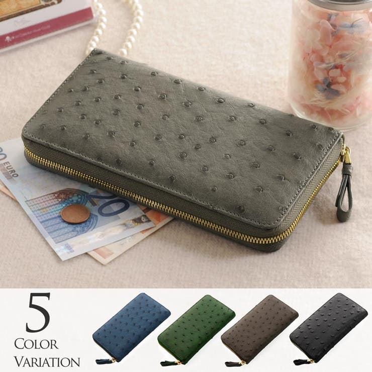 sankyo shokai オーストリッチ フルオープン ラウンド 長財布 / 小銭入れ付き(No.06000844)財布 女性 用 お財布 プレゼント本革ラウンドファスナー 見開き 手帳型 ブック サイフ コインケース スマホ 通帳 パスポート 財布｜SHOPLIST