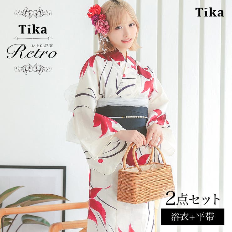 【10%OFFクーポン!7/26(日)1:59まで】Tika Tika 優美金魚×流水浴衣2点セット レディース浴衣 平帯 ガーリー浴衣 和服 和装 FREE クリーム×レッド 重川茉弥 浴衣・着物|SHOPLIST