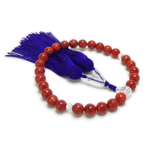 楽天市場】天然珊瑚数珠 8mm 念珠 共仕立 女性用 片手略式 海南島珊瑚