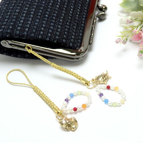 厄除け 七色 根付け 蛙 カエル 天然石 淡水パール 開運 ストラップ 亀 カメ 根付