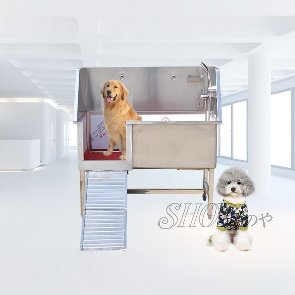 大型犬用風呂桶 二階建てバスため桶 犬用一風呂ため桶 犬用グルーミング風呂桶 愛玩動物犬一風呂ステイション ステンレス鋼製 手ごわい 耐久性 気が大きい空白文字 伸縮式掛けはしご付き添い人 横すべり部屋の入り口 石ケン箱付き添い人 水道の栓付き添い人 愛玩動物販売店向け   304ステンレス鋼