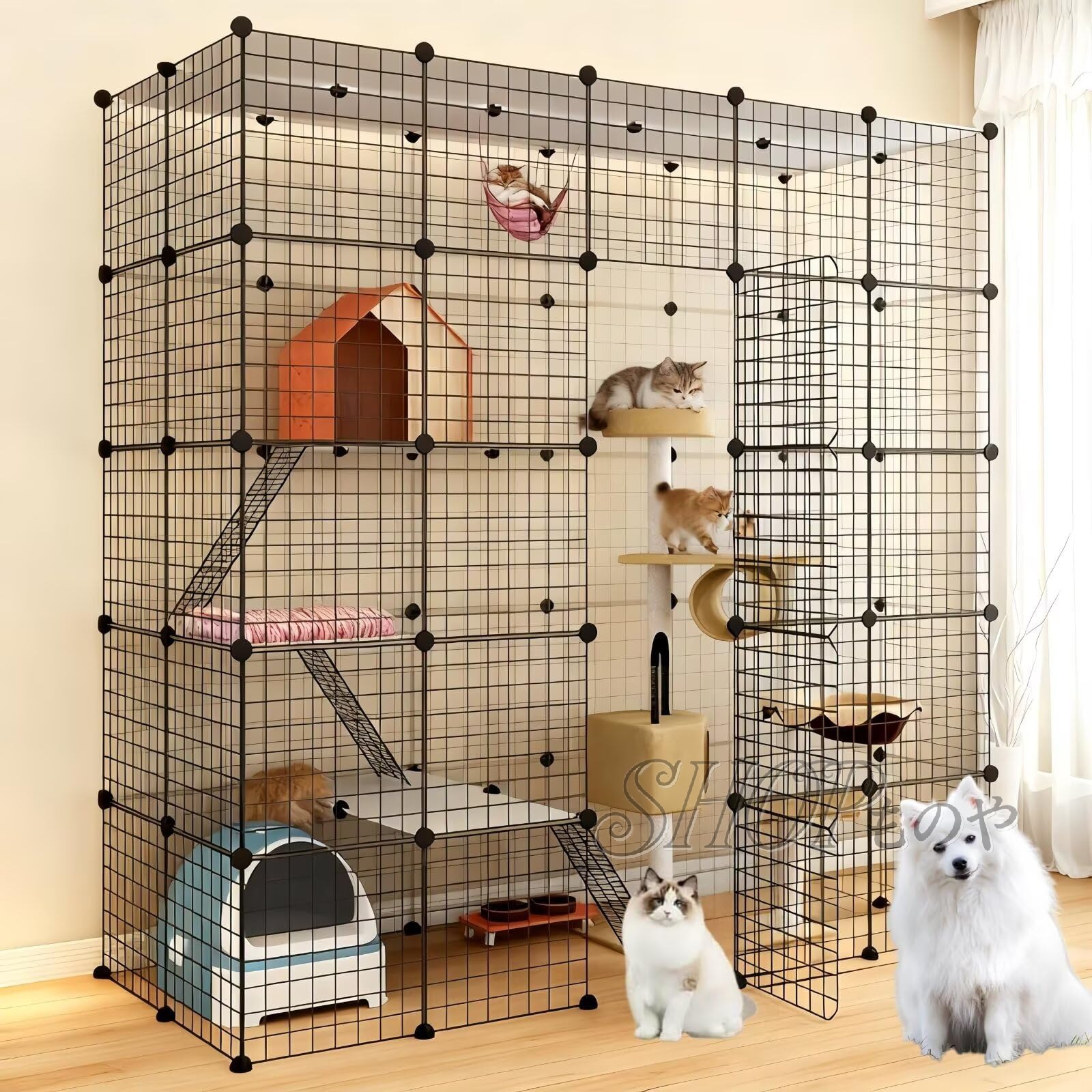 猫ケージ キャットケージ 大型 5層 5列 2行 DIYコンビネーション キャットハウス 多頭飼い 広いスペース はしご付き 猫の巣 猫別荘 保護 脱走防止 お手入れ簡単 ペット用品 組立簡単