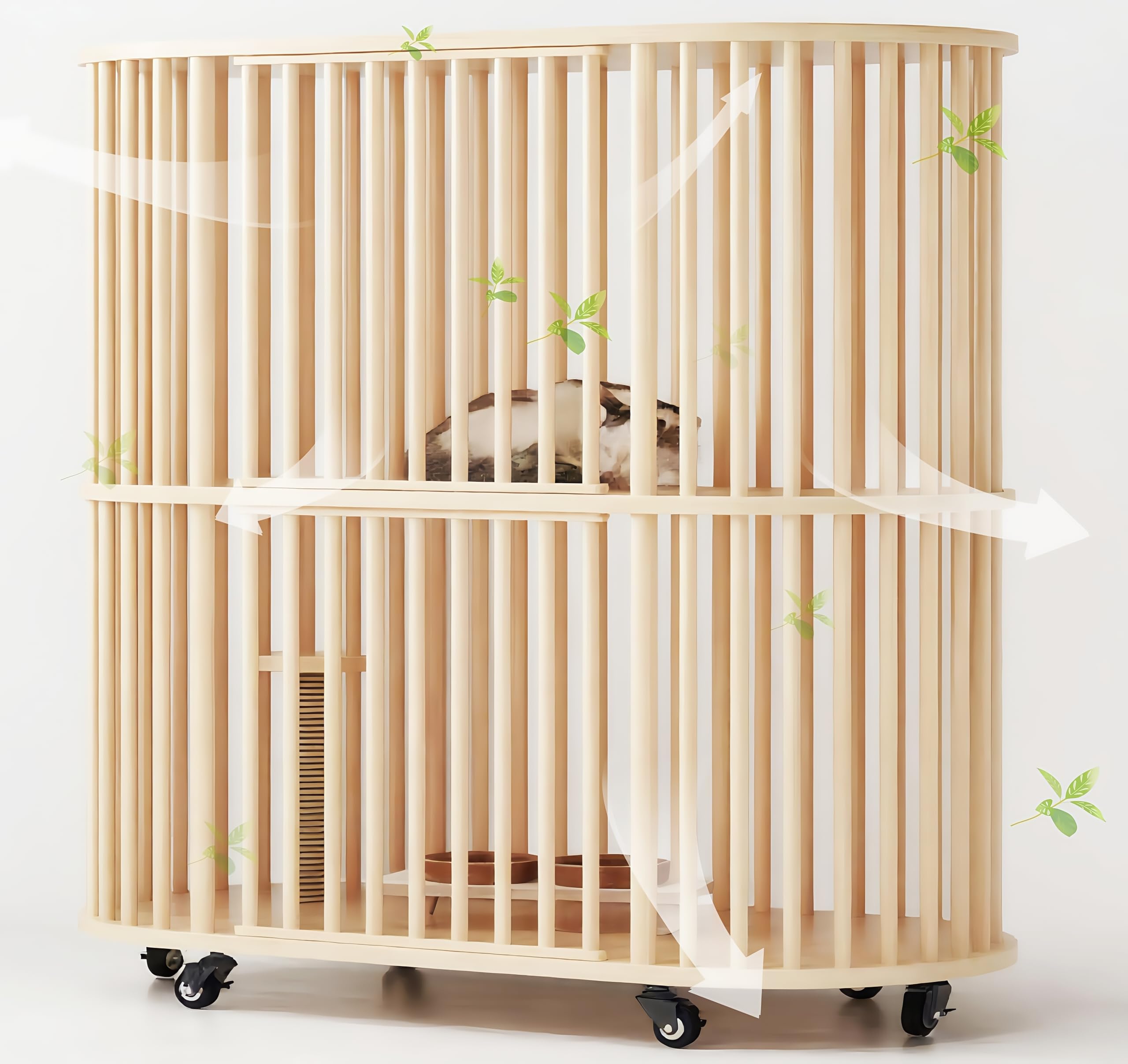 猫ケージ キャットハウス 2段 112*56*108cm 木製 猫用エンクロージャ 大型 ペットケージ キャスター付き 多頭飼い 広いスペース 猫の巣 猫別荘 保護 脱走防止 組立簡単