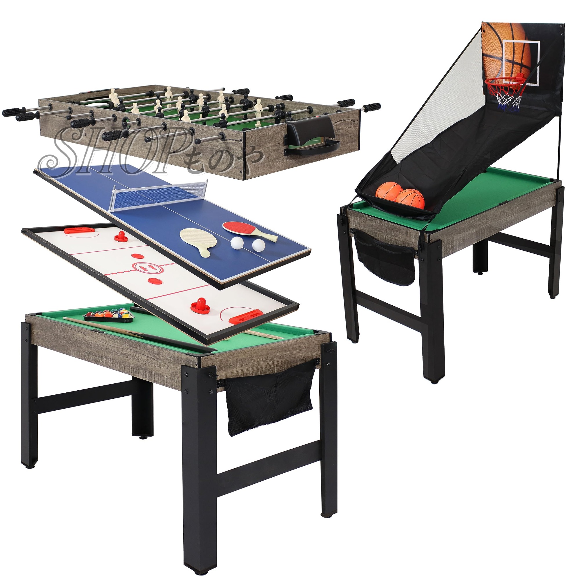 5イン1 マルチゲームテーブル 子供用 - コンボゲームテーブル ビリヤード、プッシュホッケー、フーズボール、卓球、バスケットボール付き｜SHOPものや