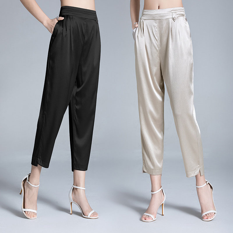 パンツ レディース シルク 高品質 光沢軽い力で ボトムス パンツ ズボン 美脚シルエットタックパンツ長ズボン ロング丈 膝下 ひざ下 チノパン ガウチョ パンツ レディース 春 夏 秋 美脚 低身長＆高身長さんサイズ テーパードパンツ スラックス オフィスカジュアル