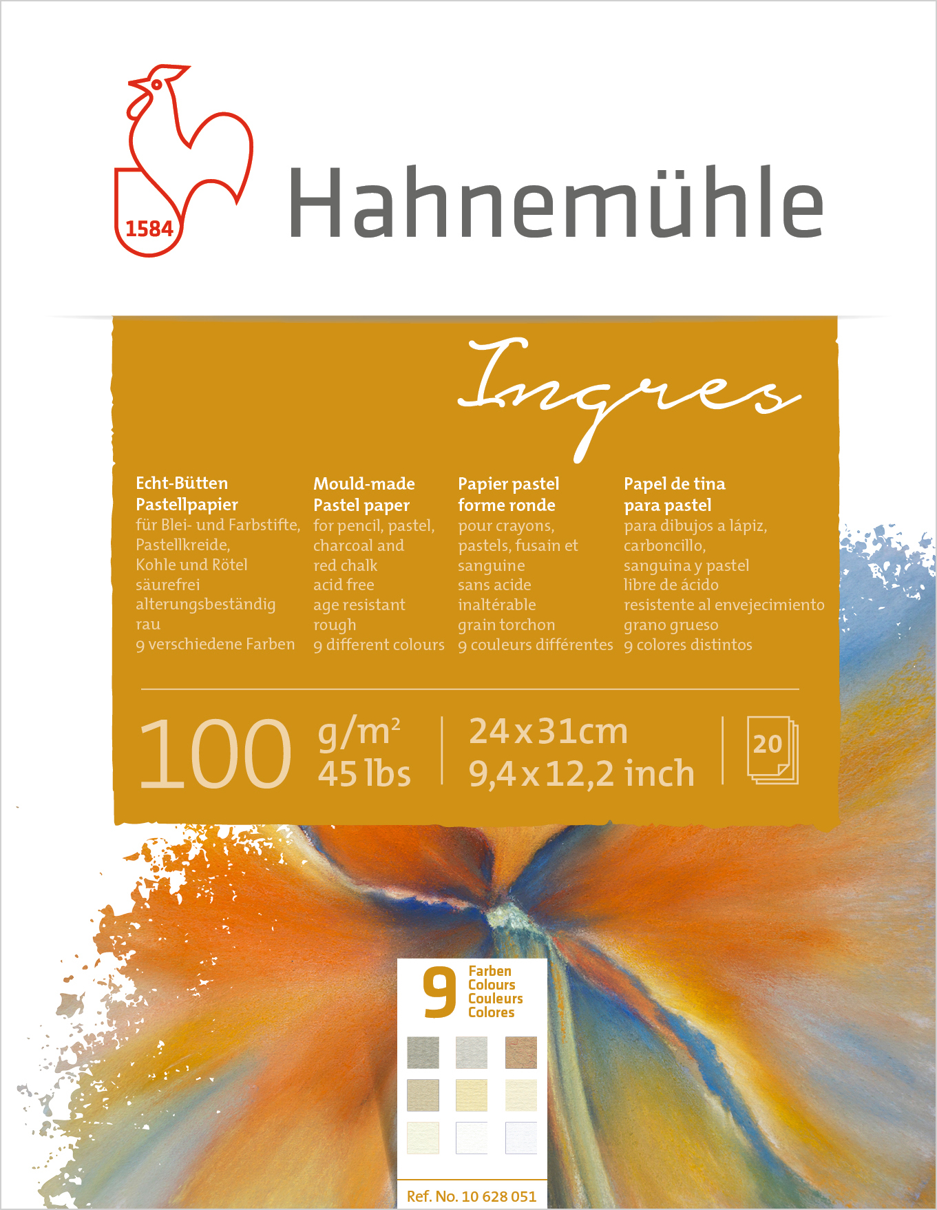 ハーネミューレ パステルブック 「イングレス」 9色20枚入り 240mm×310mm イングレス紙 100g HPI-24画像