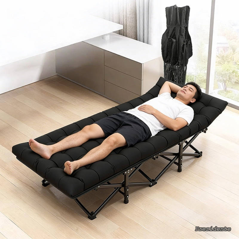 【送料無料】幅広 シングル 簡易ベッド 幅80cm 折り畳み式 アウトドア キャンプ コット 耐荷重150kg 組立不要 収納袋付き 収納便利 通気性 室内外兼用 庭 ビーチ サマーベッド 昼寝 レジャー 野外 快適睡眠|Shop Presidente 店