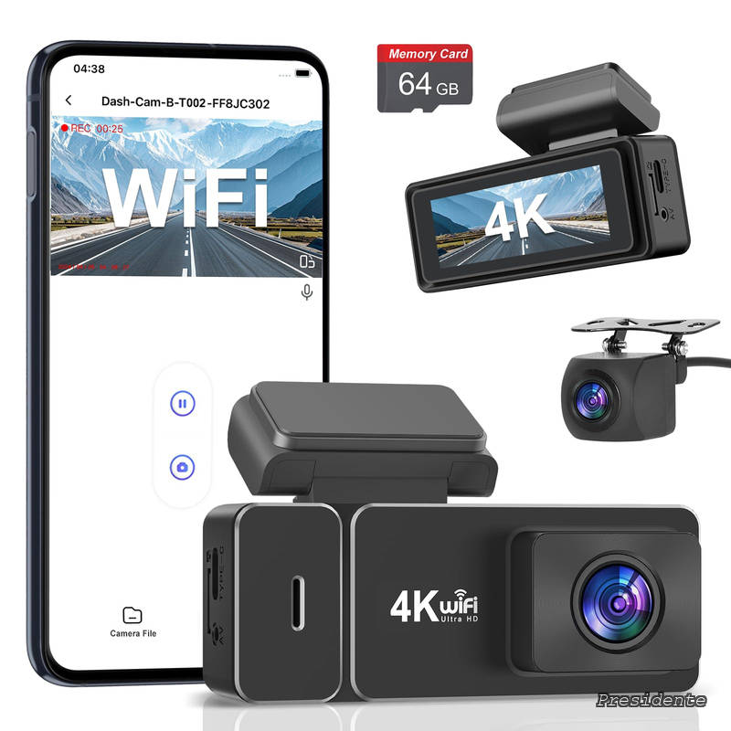 【送料無料】新版ドライブレコーダー ドラレコ 前後カメラ 4K UHD 800万画素+1080PフルHD HDR/WDR補正 5GWIFI 170度広角視野 64GBカード付き F1.8大口径レンズ IPS液晶大画面2.99インチ LED信号機対策 エコ省電力 自動録画機能 Gセンサー搭載 ワンプッシュ｜Shop Presidente 店