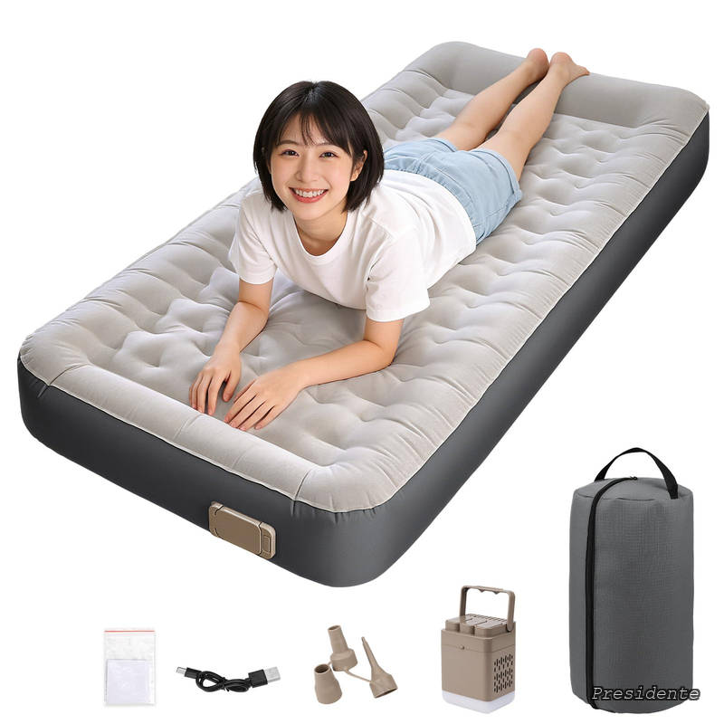 【送料無料】】キャンプマット 高速設営?撤収電動ポンプ内蔵 インフレーターマット 折りたたみ 自動膨張エアーマットレス R値9.5 極厚25cm 軽量1.9KG コンパクト車中泊/フェス/花見/キャンプ/来客用/簡易ベッド/防災用/室内プレイマット/アウトドア 200&times;9｜Shop Presidente 店