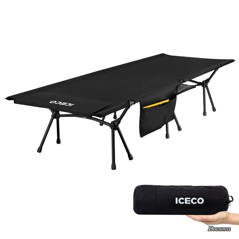 【送料無料】ICECO キャンプコット 2WAY 1000D 耐荷重180KG 軽量2.8KG ハイ/ロー切替可能 静音設計 キャンプ アウトドア ベッド 折りたたみ式 組立簡易 コンパクト 収納バッグ付き 日本語説明書付 (ブラック)|Shop Presidente 店