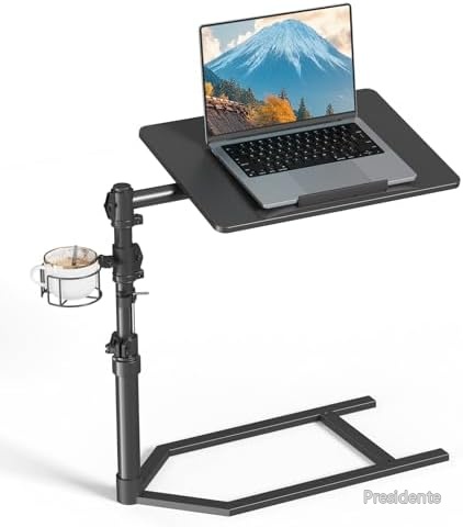 【送料無料】ベッドテーブル 昇降 角度調節 天板360°回転 幅50×奥行34cm 高さ47~70cm 耐荷重8kg カップホルダー付き ケーブルクリップ付き 介護テーブル ロフトベッド ソファ用|Shop Presidente 店
