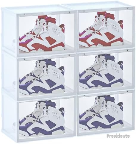 【送料無料】靴収納ボックス シューズボックス 6個セット 透明扉 組み合わせ自由 積み重ね可能 組立式 マグネット開閉 玄関収納 省スペース おしゃれ 収納ケース｜Shop Presidente 店