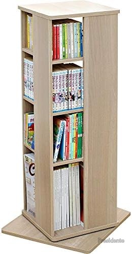 【送料無料】大容量 回転本棚 4段 43&times;43&times;101.4cm ナチュラル スリム収納ラック おしゃれ コミック収納 スライド棚付き 耐荷重32kg｜Shop Presidente 店