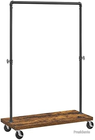 【送料無料】おしゃれなハンガーラック 幅104.5cm 木製 ヴィンテージ風 ワイド パイプハンガー コート掛け 洋服収納 下棚付き 頑丈 耐荷重90kg 組立簡単 アイアンフレーム 収納力抜群 インテリア 送料無料｜Shop Presidente 店