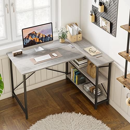 【送料無料】L字デスク パソコンデスク 幅107cm 奥行80cm 収納ラック付き 左右入替可能 在宅勤務 学習机 安定 耐荷重76kg｜Shop Presidente 店