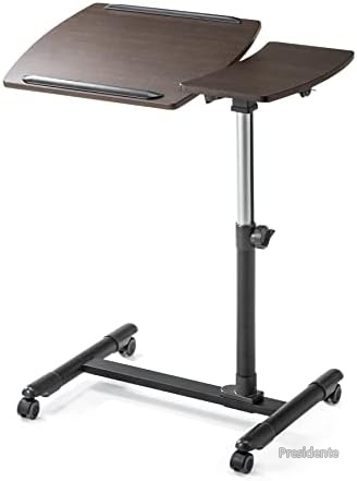 【送料無料】昇降式サイドテーブル 高さ57～83cm調節 A3/15.6型PC対応 角度調整天板+固定天板 キャスター付き 木目調 リビング寝室 ノートパソコンデスク｜Shop Presidente 店