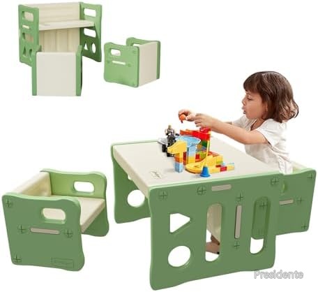 【送料無料】子ども用机 椅子セット 3点 学習デスク お絵かき 3in1 多機能 軽量 収納便利 組立簡単 グリーン 省スペース｜Shop Presidente 店