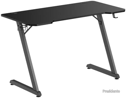 【送料無料】ゲーミングデスク 幅120cm 奥行60cm 高さ75cm Z字脚 耐荷重75kg カーボンファイバー風天板 ドリンクホルダー付き ケーブル管理ホール 組み立て簡単 ブラック｜Shop Presidente 店