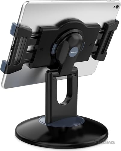 【送料無料】360度回転 180&deg;調整 タブレットホルダー 6～13インチ対応 iPadスタンド 幅168～240mm 卓上 縦置き 業務用 飲食店 POSレジ 受付 高さ調整可能 折りたたみアーム 加重ベース ブラック｜Shop Presidente 店
