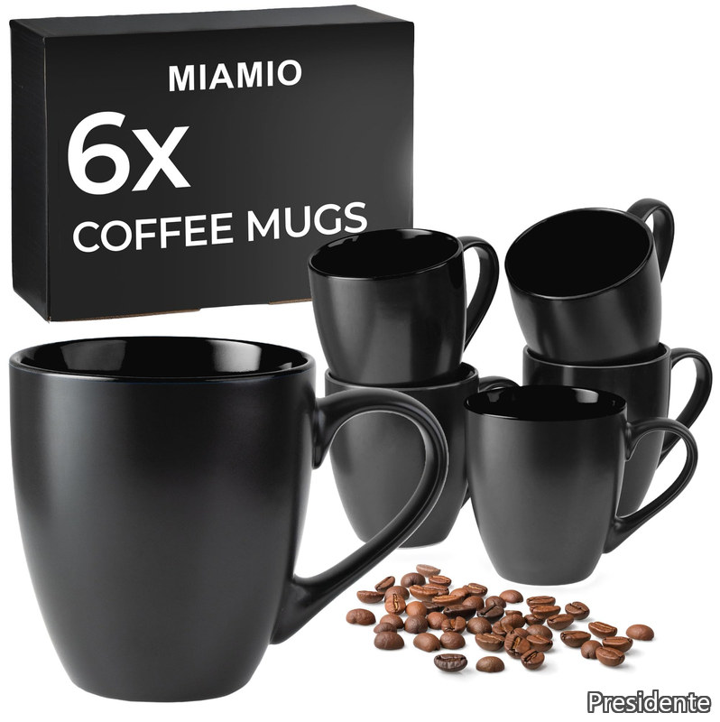 【貨物輸送無料】- 6 x 350 ml せっ器 珈琲 カップ/優勝杯 仕かける 上っ面 黒いこと 内部 派手