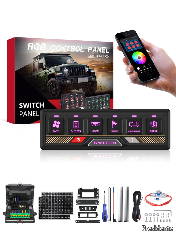【貨物輸送無料】6連 取り替えっこダイアログボックス Bluetooth 適用業務取り締まる RGB うしろ側点火装置 閃光電球 雨合羽 IP67 中継ぎ取り合わせ内蔵 車/船両決めなおす用 2 年引き受ける