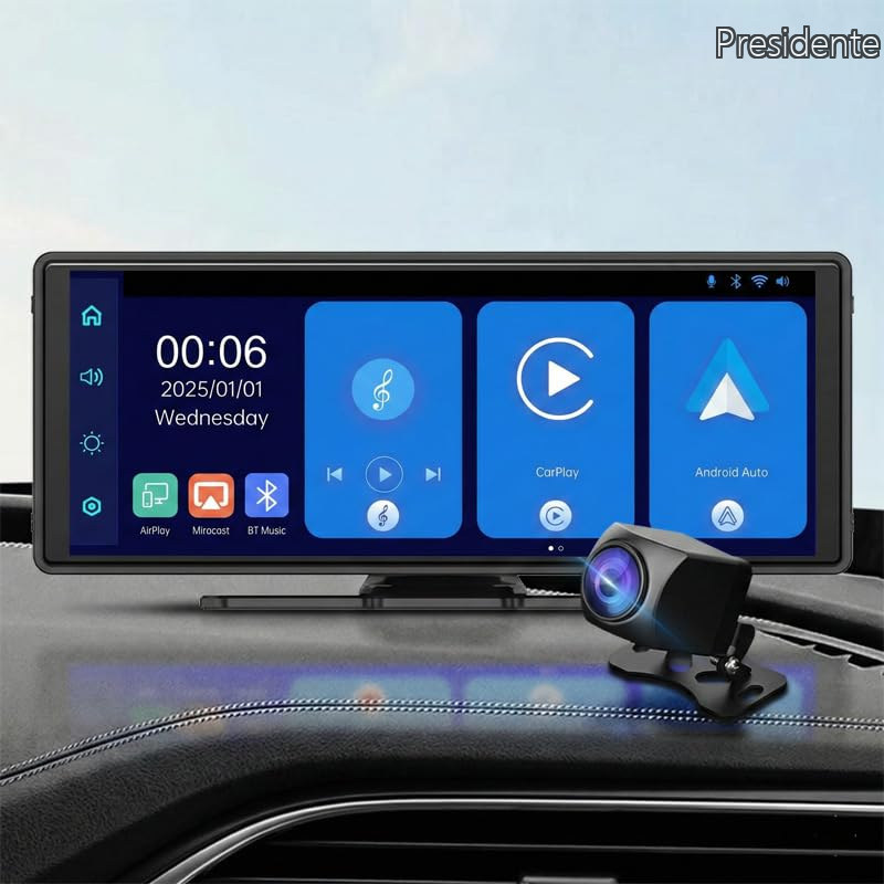 【貨物輸送無料】オンダッシュモニター carplay 1080Pうしろ側写真機 10in 携帯型 鉄道車両オーディオ CarPlay＆Android Autoに相応う カーナビ オーディオ一体型ナビ 銀鏡輪っか相応う HI-51-F [並行輸入品]