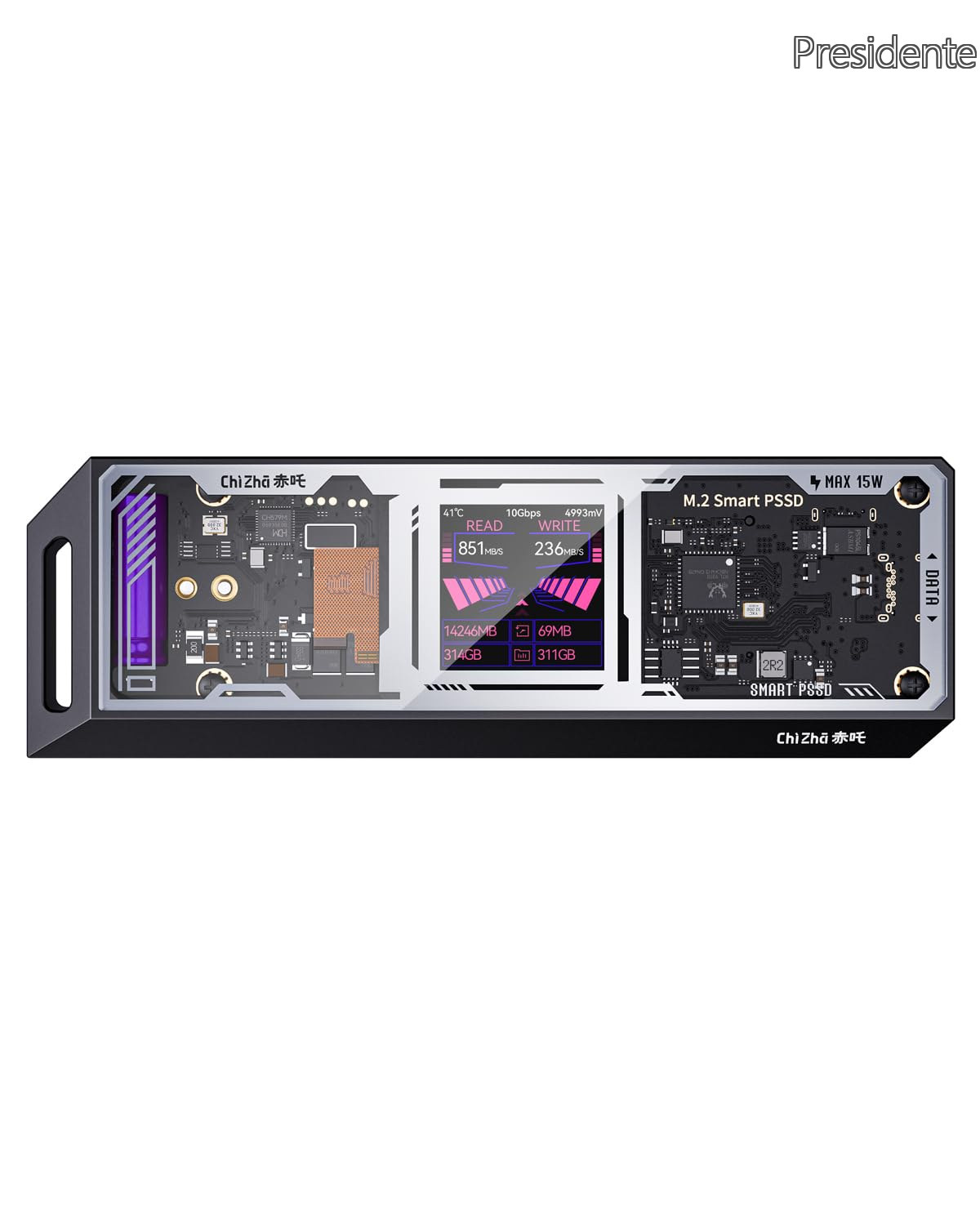 【貨物輸送無料】\u0026 CHIZHA M.2 NVMe SSD入れもの USB 3.2 Gen 2 Type-C (10 Gbps) IPS液晶見せびらかすと10秒 ワット数防御すること(PLP) 2230/2242/2260/2280大きさのNVMe PCIeに相応うするnvme 固定ディスク入れもの(黒)