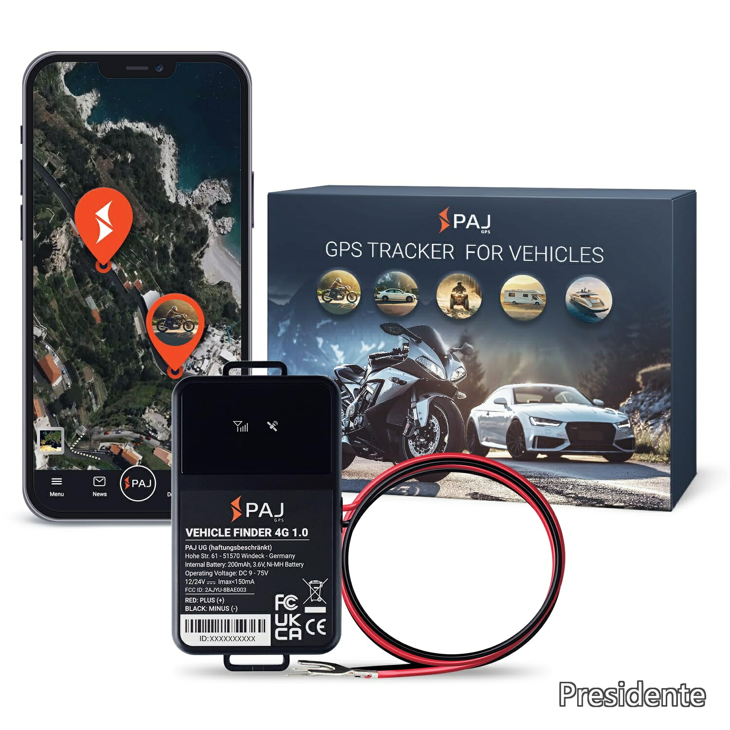 【送料無料】GPS Professional Finder 4G -Tracker GPS 4G derniere Technologie -Traceur GPS Voiture camions et Plus - Marque Allemande -Traceur GPS Espion en Temps reel avec Connexion directe a la Batterie｜Shop Presidente 店