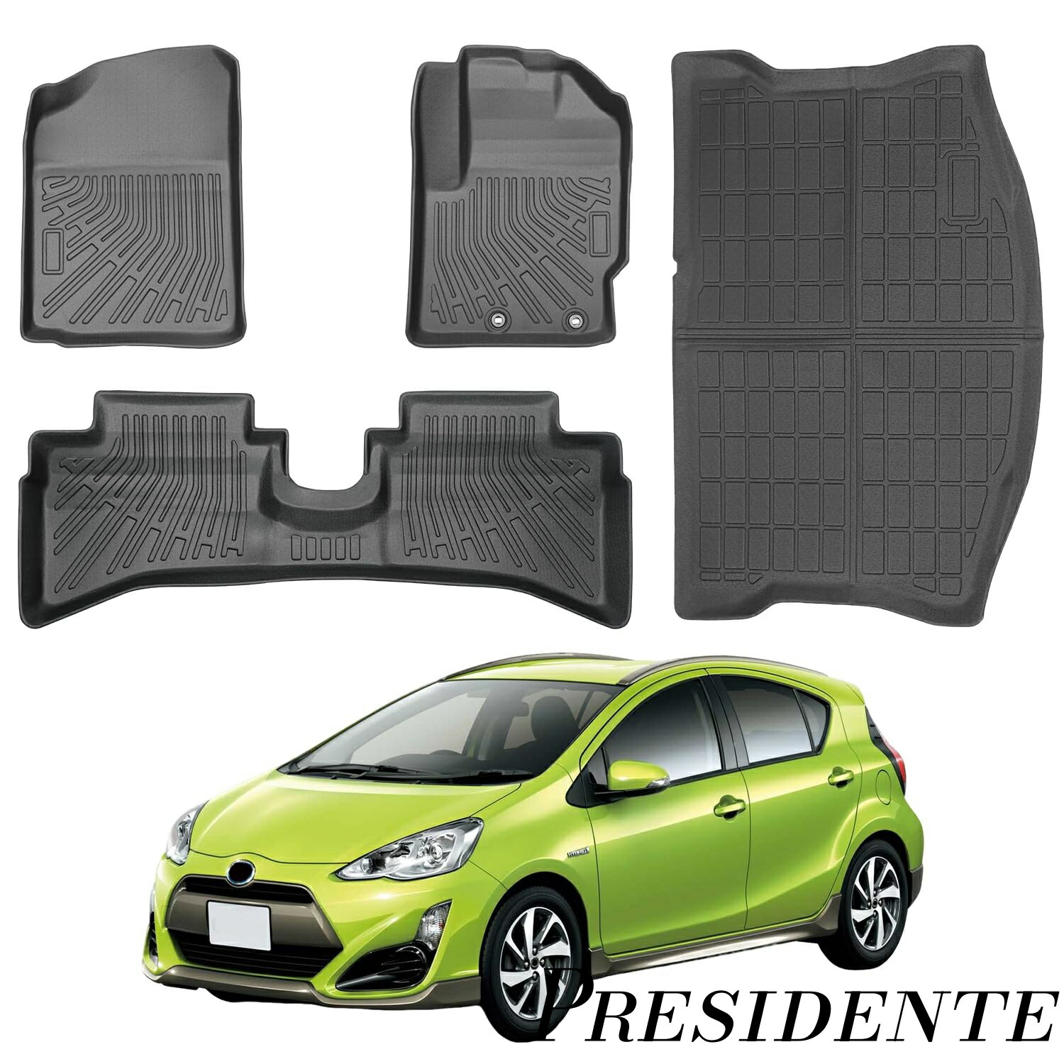 【まとめ買いで最大500円OFFクーポン!】【送料無料】NHP10 フロアマット NHP10 NHP10H 2017年-現行 AQUA フロアマット+ラゲッジマット 4枚セット アクア カーマット 3Dマット防水 TPE素材 滑り防止 耐汚れ 耐摩擦 立体構造 車種専用設計 取付簡単 カー用品 アクア NHP10系 カ