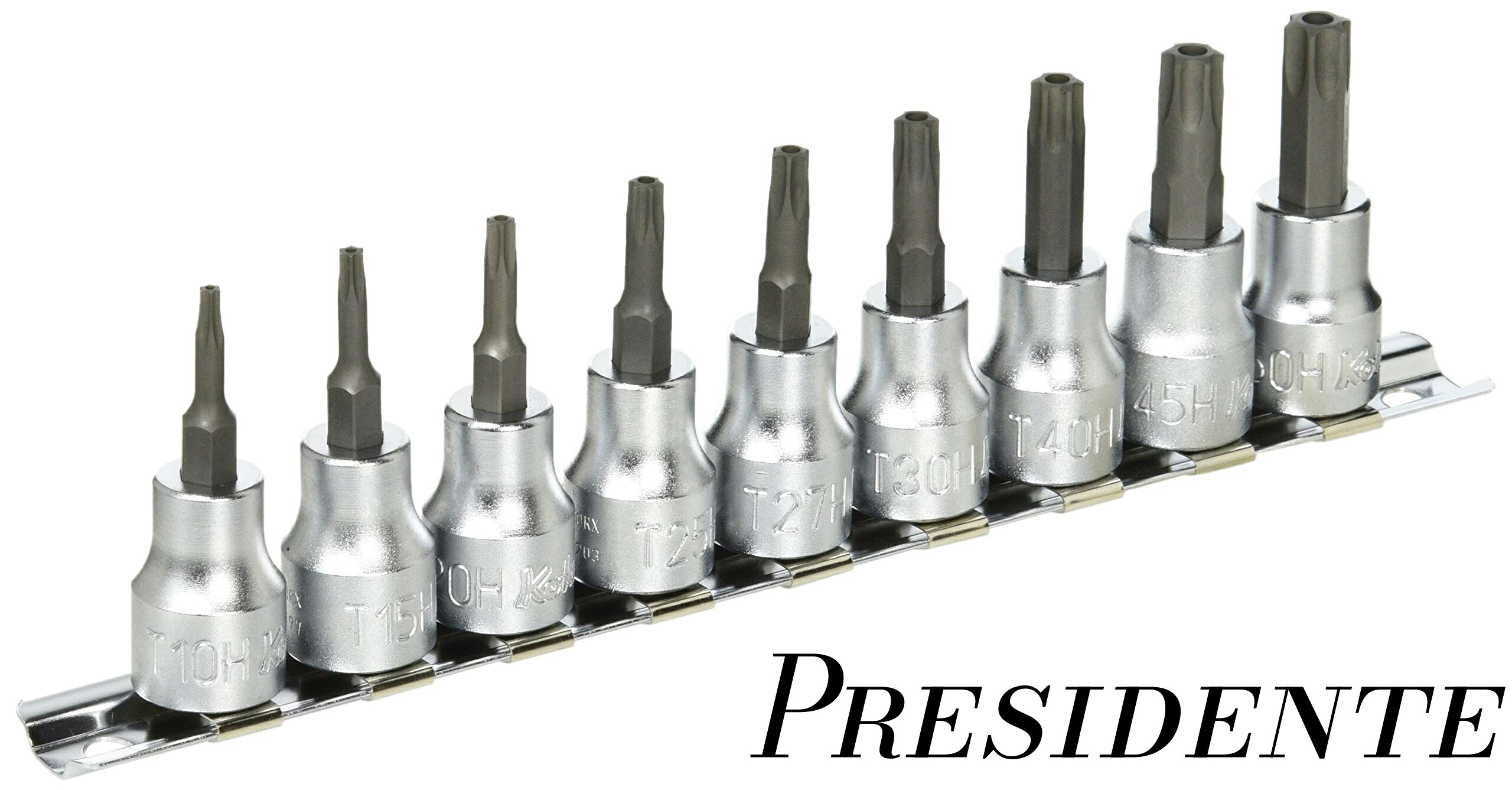 コーケン 3/8(9.5mm)SQ. イジリ止めトルクスビットソケットレールセット 全長50mm 9ヶ組 RS3025/9-HOLE