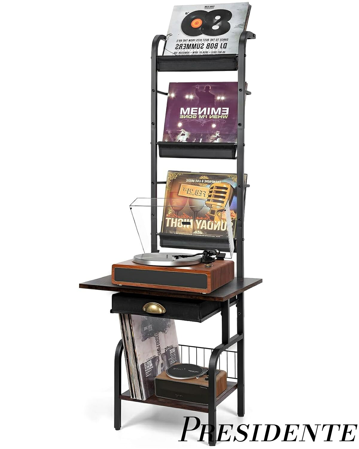 【まとめ買いで最大500円OFFクーポン!】【送料無料】レコードプレーヤースタンド 2段 レコードラック ターンテーブルスタンド レコード棚 LP収納200枚可能 木製 レコードプレーヤーテーブル リビングルーム ベッドルーム用 日本語説明書付き