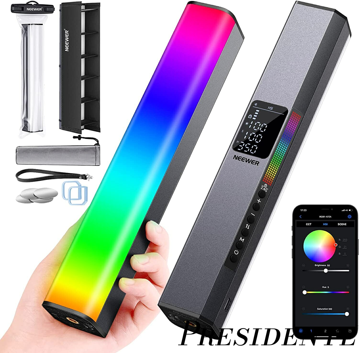 【まとめ買いで最大500円OFFクーポン!】【送料無料】RGB1 スティックライト マグネット式 チューブ型撮影用ライト タッチバーとアプリ制御 LEDビデオライト 磁気 ハンドヘルド 0-100%無段階調光 色温度3200K-5600K CRI98+ 360°RGBフルカラー 6400mAhバッテリー内蔵 17種FX光