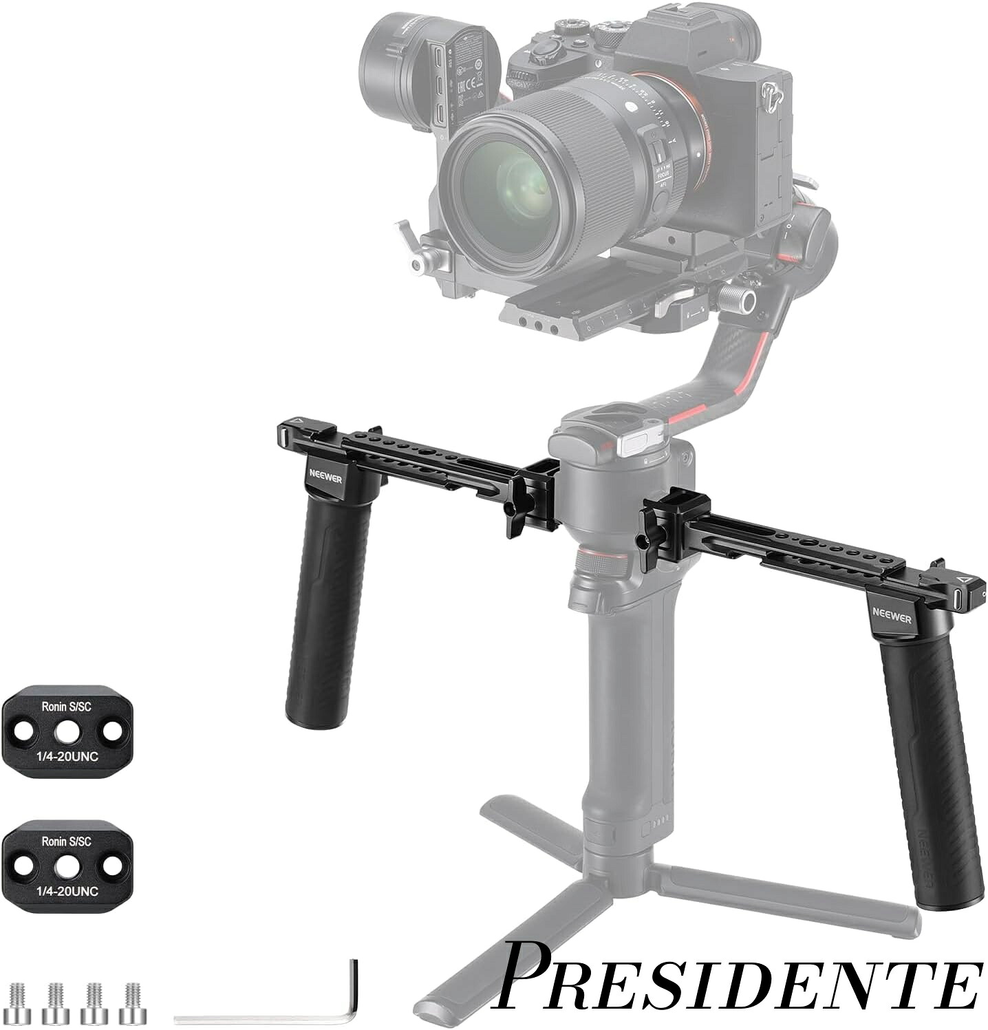 【まとめ買いで最大500円OFFクーポン!】【送料無料】デュアルハンドグリップ RS5 RS4 RS4 Pro RS3 RS3 Pro RS2 RSC2 Ronin S SCジンバルに対応 組み立て式デュアルハンドルセット ミニNATOレール2 本 クイックリリース NATOクランプ 1/4\\\