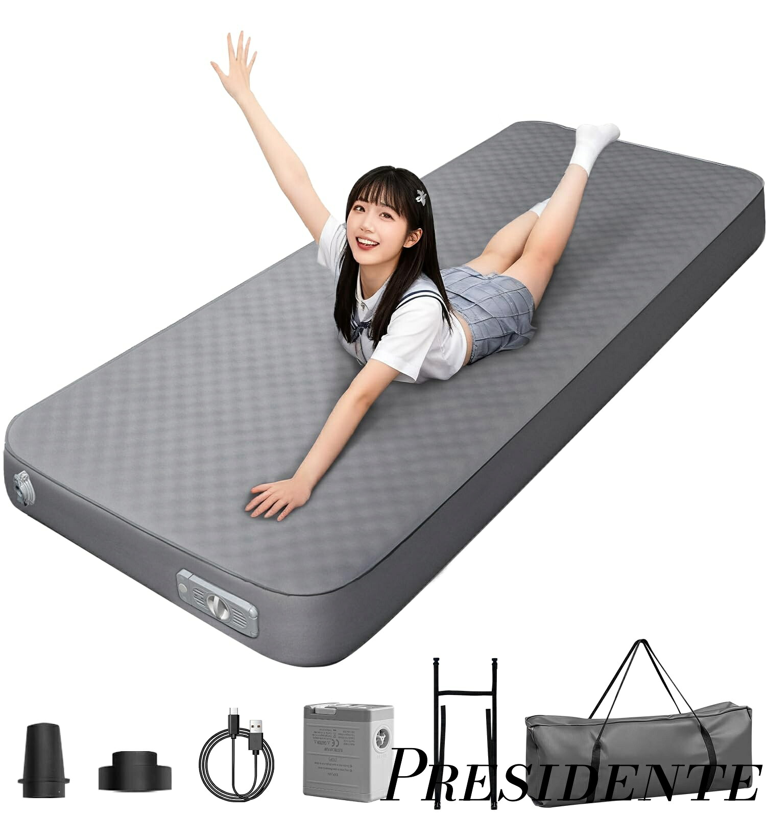 【まとめ買いで最大500円OFFクーポン!】【送料無料】エアーベッド 自動膨張/電動ポンプ内蔵【12CM極厚?幅広75cm】高反発スポンジ 高R値9.5 40s膨らむ 静音 漏れ防止 安全無臭 防水防潮 防災 インフレーターマット キャンプマット マットレス 花見 車中泊 収納袋付 持ち運び便|Shop Presidente 店