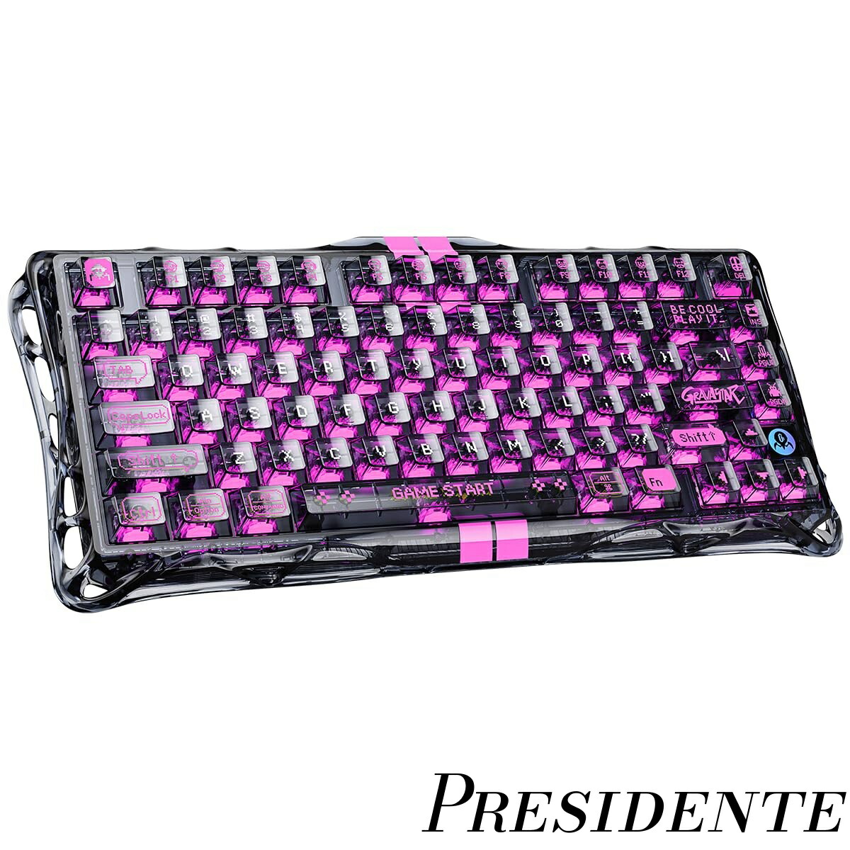 【まとめ買いで最大500円OFFクーポン!】【送料無料】搭載 GravaStar Mercury V75 lite ゲーミングキーボード 有線 着脱式ケーブル ポーリングレート4000Hz対応 有線 75%レイアウト US配列 アクチュエーションポイント バックライトRGB 磁気式スイッチ 透明ブラック