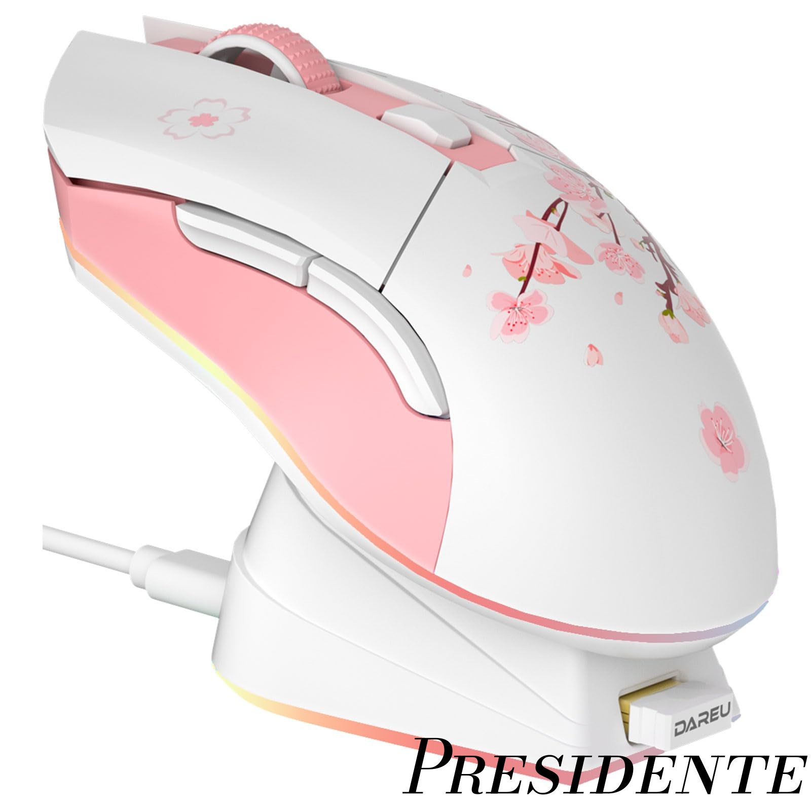 【まとめ買いで最大500円OFFクーポン!】【送料無料】ゲーミングマウス 無線 桜色/ピンク ワイヤレス2.4G/有線USB接続可能 軽量85g 可愛いサクラ 人間工学 12000DPI 充電ドック付き プログラム可能 EM901X 技適認証取得【1年間メーカー保証】