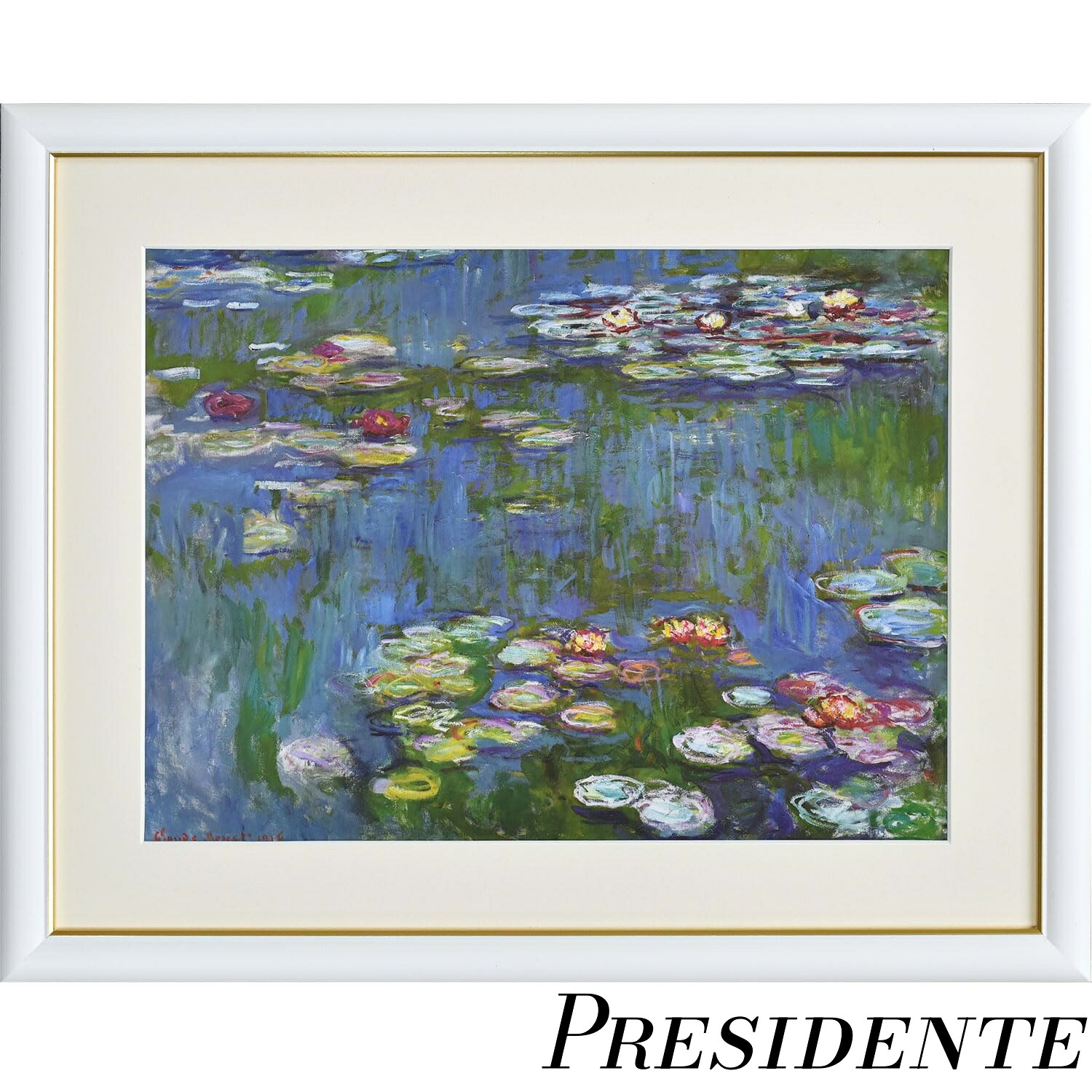 【まとめ買いで最大500円OFFクーポン!】【送料無料】絵画 額絵 クロード・モネ 『睡蓮』 額入り ［紐、フック付］ F4 34×42cm