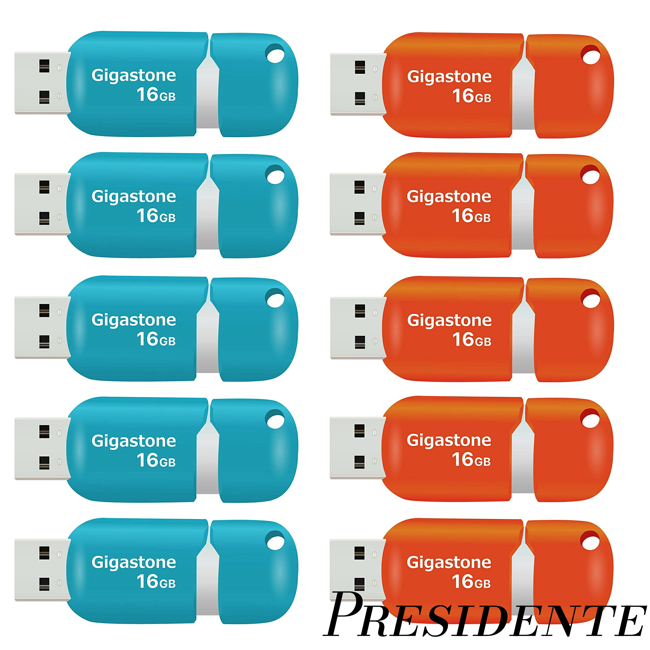 【まとめ買いで最大500円OFFクーポン!】【送料無料】V10 16GB USBメモリ USB2.0 10個セット キャップレス スライド式 青 オレンジ