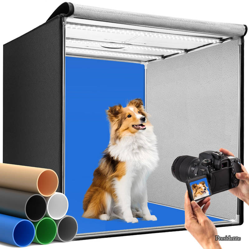 【送料無料】撮影ボックス 80cm 写真撮影ブース 折りたたみ 3つの可動超高輝度LEDライトパネル 5600K無段階調光 6色マットPP背景 大型商品撮影用｜Shop Presidente 店 12,209円