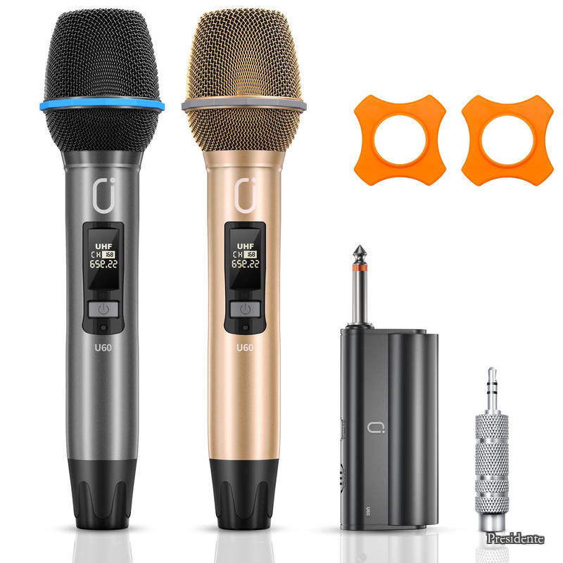 【貨物輸送無料】無線電話マイクロホン 無線電話カラオケマイクロホン UHF マイクロ電話機 申し受ける式 円卓会議、演説、奏でる、寄りあい、授業時間競技大会などに当て嵌める (サクラ色ゴールド)